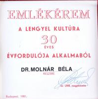 1981. "Emlékérem a Lengyel Kultúra 30 éves évfordulója alkalmából" Br emlékplakett eredeti...