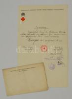 1915 Bp., A Budapest X. Kerületi Városi Vörös Kereszt Választmány által orvos számára kiállított igazolás, borítékban