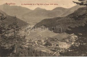 Fenyőháza, Lubochna; A völgytorkolat és a Vág folyó a Zerge útról nézve, villák csoportja, K. S. A. felvétele / villas, valley, river