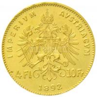 Ausztria 1892. 4Fl / 10Fr Au "Ferenc József" utánveret (3,22g/0.900) T:1- / Austria 1892. ...