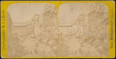 cca 1870 Párizsi mozgalmas utcakép sztereofotó / Paris, street scene stereo photo