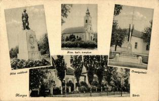 Horgos, Hősi emlékmű, Országzászló, Római katolikus templom, Zárda, Aigner Lajos kiadása / heroes' monument, Hungarian flag, church, priory (EK)