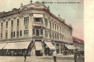 Temesvár, Timisoara; Gyárváros, Kossuth tér, Délmagyarországi Jelzálog Hitelbank Részvénytársaság, Deutsch Testvérek, Bálint János és Steingaszner Ferenc üzlete, Marokkaner szálloda / square, bank, shops, hotel