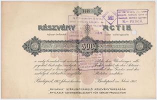 Budapest 1912. "Phylaxia Szérumtermelő Részvénytársaság" részvénye 500K-ról, magyar és ném...