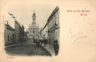 1899 Wiener Neustadt, Vorstadt / street view with church