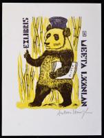Antoon Vermeyleen: Panda ex libris fametszet.Jelzett.. / Belgium, Panda ex libris X2. Signed. 9x12 cm