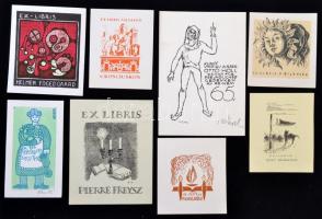 8 db klf külföldi ex libris. Linó, kőnyomat, fametzset, nagyrészt jelzettek, / 8 different ex libris, bookplates.Lino, litho, wood. Most of them signed