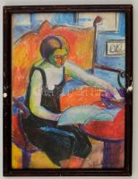 Schönberger jelzéssel: Olvasó nő. Pasztell, papír, üvegezett keretben, 28×21 cm