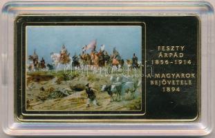 2014. "A magyar festészet remekművei / Feszty Árpád 1856-1914 / A magyarok bejövetele 1894" aranyozott, multicolor Cu emlékérem (35x60mm) T:PP