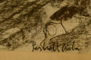 Perlrott jelzéssel: Utca részlet. Szén, papír, üvegezett keretben, 28×18 cm