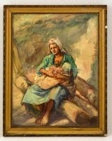 Glatz jelzéssel: Pihenő anya. Akvarell, papír, üvegezett keretben, 40×30 cm