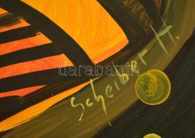 Scheiber jelzéssel: Gyárkémények. Akril, karton, 49×34 cm