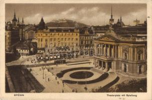 Brno, Brünn; Theaterplatz, Spielberg / theatre square, mountain, tram  (EK)