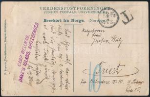 1908 Walter Wellman (1858-1934) északi-sarki expedíciójáról, a Spitzbergákról küldött képeslap, Trie...