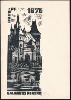 Fery Antal (1908-1994): Városliget, Vajdahunyad vára ex libris. Linó, papír, jelzett, 15x11 cm