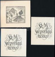 Kertes Kolmann Jenő (1904-1974): 3 ex libris, klisé, papír,pecséttel jelzett 7x8 cm