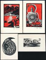 Tóth Rózsa (1942 -): 4 db ex libris. Linó, papír, jelzett, kettőn hátoldalt üdvözlő sorokkal 10x15 cm