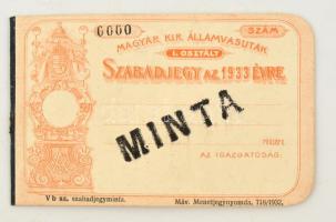 1933 Magyar Királyi Államvasutak szabadjegye, minta