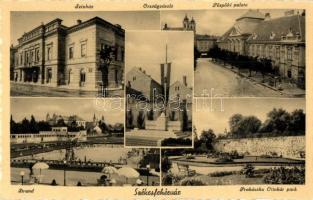 5 db RÉGI magyar városképes lap, országzászlók: Balassagyarmat, Gyula, Hódmezővásárhely, Székesfehér...