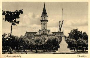 5 db RÉGI magyar városképes lap, országzászlók: Balassagyarmat, Gyula, Hódmezővásárhely, Székesfehér...