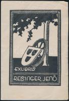 1935 Radványi Román Károly (1900-1957): Ex libris Reisinger Jenő. Linó, papír, pecséttel jelzett, 17x12 cm hajtásnyom