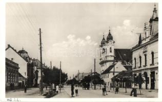 Galánta, Fő utca, Hitelbank, üzletek, Szent Ágoston Társulat kiadása / main street, bank, shops (fl)