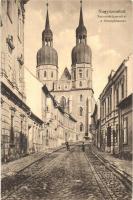 Nagyszombat, Trnava; Szeminárium utca, Főtemplom / street view with church