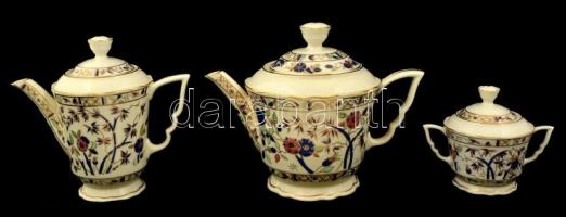 Zsolnay bambusz mintás mokkás és teás készlet, kézzel festett, jelzett, hibátlan, összesen: 17 db