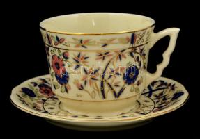 Zsolnay bambusz mintás mokkás és teás készlet, kézzel festett, jelzett, hibátlan, összesen: 17 db