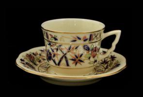 Zsolnay bambusz mintás mokkás és teás készlet, kézzel festett, jelzett, hibátlan, összesen: 17 db