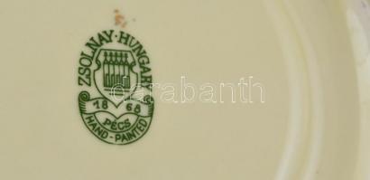 Zsolnay bambusz mintás mokkás és teás készlet, kézzel festett, jelzett, hibátlan, összesen: 17 db