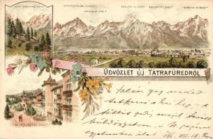 1899 Újtátrafüred, Neu-Schmecks, Novy Smokovec; Nagy Tarpataki völgy, csúcsok / valley, mountain peaks. floral, litho (EK)