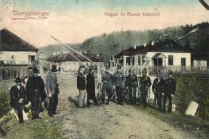 Gyergyótölgyes, Tölgyes, Tulghes; Magyar és román határ vám tisztekkel / Hungarian-Romanian border with customs officers (Rb)