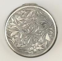 Ezüst(Ag) virágmintával/virágkosárral díszített dobozka, jelzett, d: 5 cm, nettó: 21,9 g