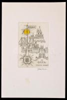 Vertel József (1922-1993): Ex libris Budapest. Rézkarc, papír, jelzett, 7×5 cm