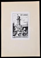 Nikelszky Géza (1877-1966): Ex libris Dr. Pokorny Ferenc. Klisé, papír, jelzett a klisén, 9,5×6 cm