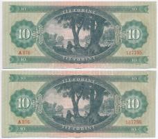 1962. 10Ft (2x) sorszámkövetők, egyik nyomdai papírráncból eredő vágáshibával T:II