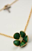 Aranyszínű nyaklánc virágalakú medállal, h: 37,5 cm + kis feszület alakú medál, 3×1,5 cm