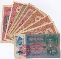 1902-1923. 10db-os vegyes magyar korona bankjegy tétel T:III-IV