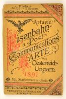 1897 Artarias eisenbahn- und Post-Communications-Karte von Österreich-Ungarn, Verlag von Artaria&Co. Wien, szakadással, 75x95 cm