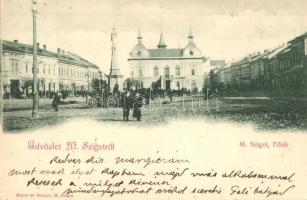 1899 Máramarossziget, Sighetu Marmatiei; Fő tér, szobor / main square, statue