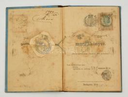 1893-1894 Munkakönyv géplakatos részére, Moson, 15 kr. illetékbélyeggel, kissé viseltes, foltos.