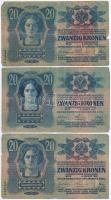 1913. 20K (3x) mind a három piros "MAGYARORSZÁG" körbélyegzővel T:III,III-