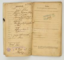 1887-1893 Munkakönyv kéményseprő segéd részére, első sorban osztrák, kisebb részben magyar bejegyzés...