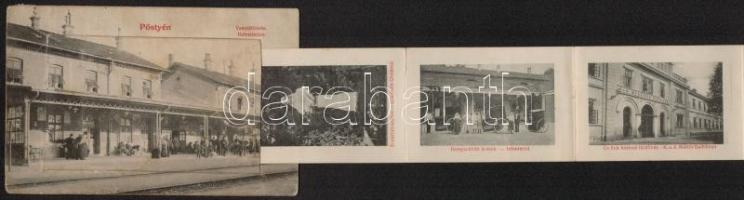 Pöstyén, Piestany; vasútállomás, leporellolap belül zsinagógával és katonai fürdőházzal. Kaiser Ede ...