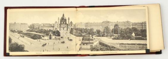 cca 1900 Wien 26 látványos bécsi képet és panorámáképet tartalmazó leporelló füzet. A képek a hajtás...