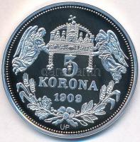 DN "Királyi koronák - I. (Nagy) Lajos 5 korona 1909" Ag emlékérem tanúsítvánnyal (20g/0.99...
