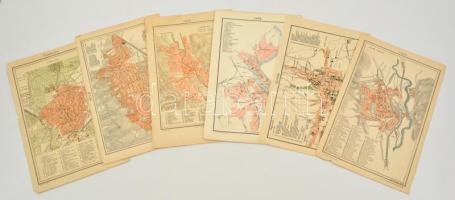 cca 1900 Pécs, Debrecen, Kassa , Zágráb, Győr, Eger térképei 25x17 cm Egyiken szakadások. / Maps of