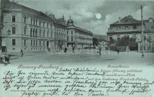 1899 Pozsony, Pressburg, Bratislava; Grassalkovics-Platz mit dem Erzherzog Friedrich-Palais / Grassalkovics tér a Frigyes főherceg palotával, Schmidt Edgar kiadása / square, royal palace (EK)