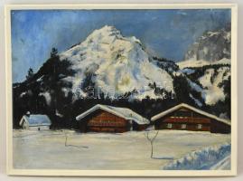 Jelzés nélkül: Alpesi táj házakkal. Olaj, vászon, keretben, 45×59 cm